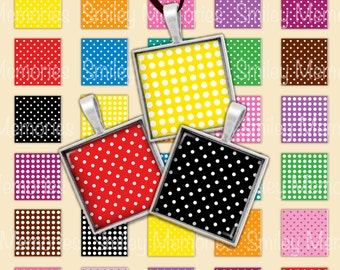 Polka Dot Square images 1x1 inch Digital Collage Sheet, Printable Downloads for Pendants, Magnets, Paper goods, Jewelry, Junk Journal