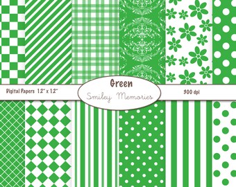 Green Digital Paper Pack, Scrapbook Backgrounds (Digital Download)