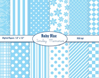 Baby Blue Digital Paper Pack, Scrapbook Backgrounds (Digital Download)