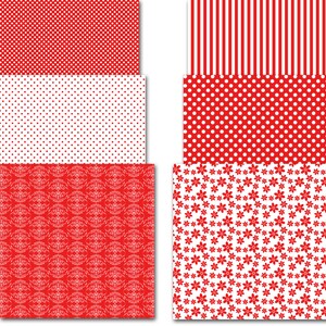 Red and White Digital Paper Pack 12" X 12" for Card Design, Invitations ...