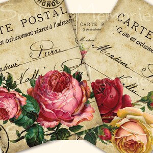 May include: Three vintage French postcards with a floral design featuring pink, red, and yellow roses. The text on the postcards reads "Carte Postal" and "Ce c&ocirc;t&eacute; est exclusivement r&eacute;serv&eacute; &agrave; l'adresse".
