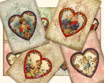 Vintage Valentine Heart, Digital Collage Sheet of 8 Gift Tags, and 8 individual images of Aceo cards, Junk Journal, Ephemera card