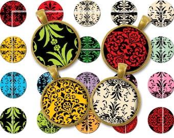 Damask Circle Images, Printable Collage Sheet (Digital Download)