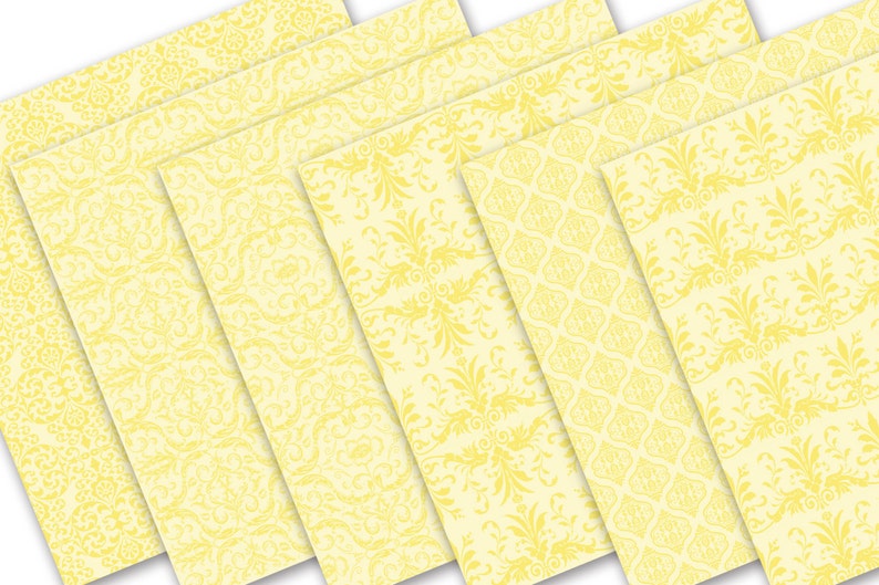 Damask Pastel Yellow Digital Paper Pack 12 x 12 Commercial Use, Instant Download, Scrapbook papers, Digital Background, Invitation image 3