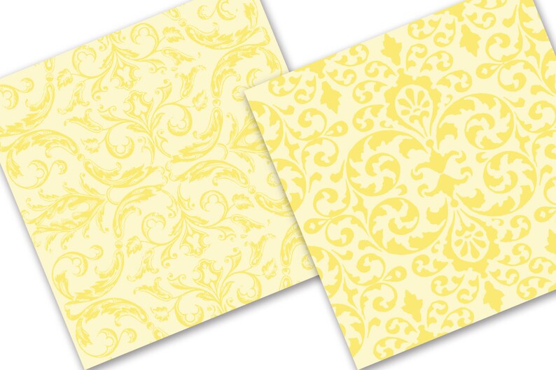 Damask Pastel Yellow Digital Paper Pack 12 x 12 Commercial Use, Instant Download, Scrapbook papers, Digital Background, Invitation image 4