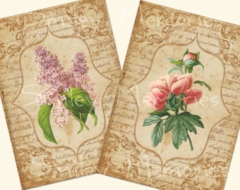 Vintage Floral Cards, Digital Collage Sheet, and 8 individual images of Aceo Cards, Junk Journal, Ephemera Cards, Victorian Scrapbook Paper