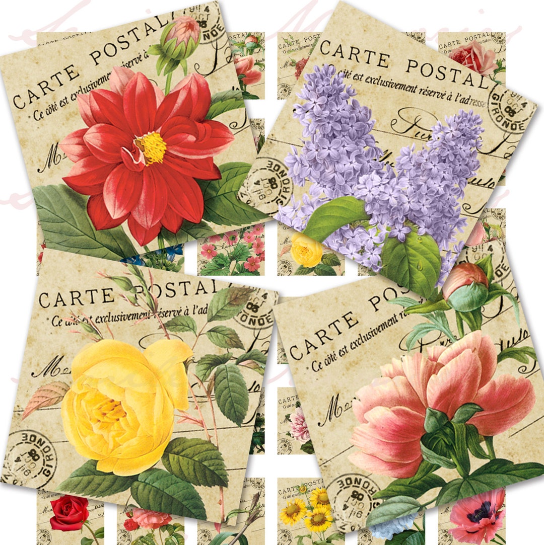 Instant Download Vintage Floral Images 1x1 Inch Digital Collage Sheet ...