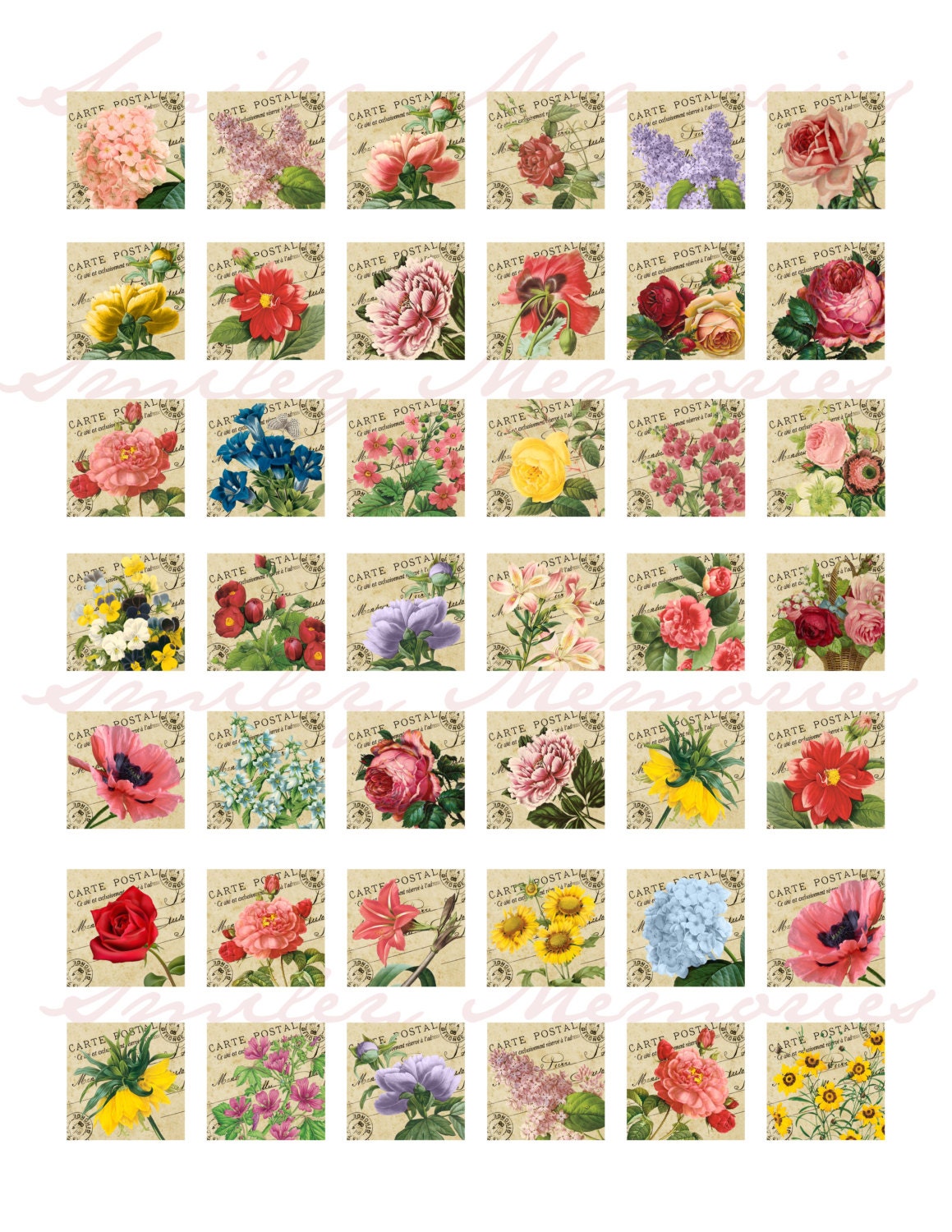 Instant Download Vintage Floral Images 1x1 Inch Digital Collage Sheet ...