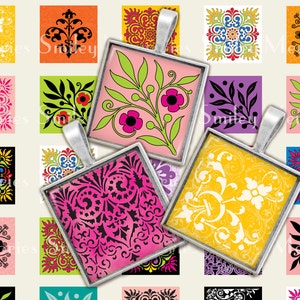 Colorful Square images 1x1 inch Digital Collage Sheet, Printable Downloads for Pendants, Magnets, Paper goods, Jewelry, Junk Journal