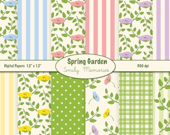 Spring Garden Floral Paper Pack, Scrapbook Paper (Digital Download)