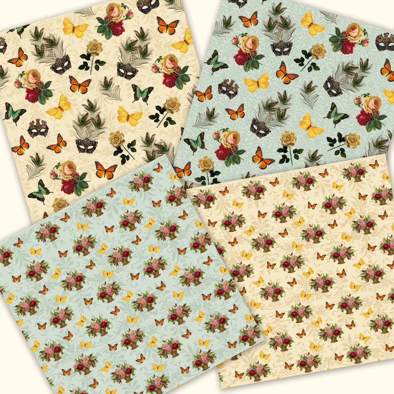Victorian Digital Wrapping Paper, Instant Download Angels & Flowers 20 ...