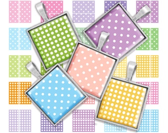 Pastel Polka Dots Square images 1x1 inch Digital Collage Sheet, Printable Downloads for Pendants, Magnets, Jewelry, Junk Journal, Ephemera