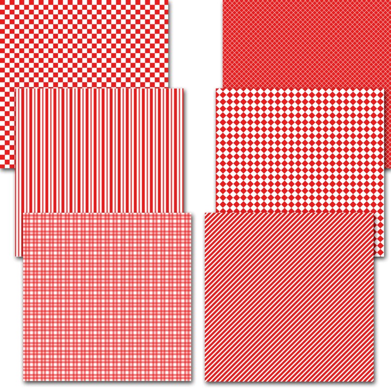 Red and White Digital Paper Pack 12" X 12" for Card Design, Invitations ...