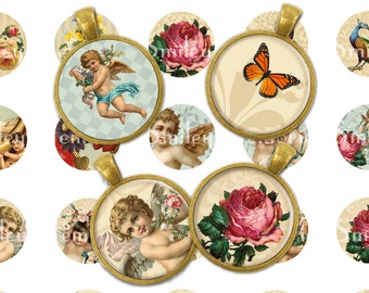 Printable Victorian circle images 1x1 inch, Digital Collage Sheet, Printable Download for Pendants, Magnets, Paper goods, Jewelry, Ephemera