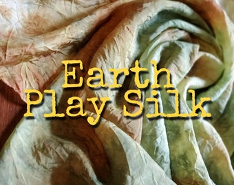 Earth Playsilk. Waldorf-Inspired Hand Dyed Play Silk. Natural Toy Open Ended Play, Dress Up. Montessori. Green Brown Camo Elements Tie Dye