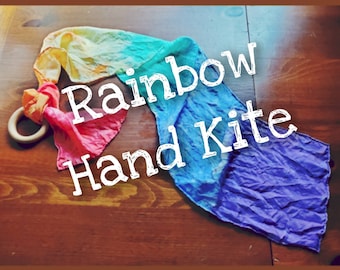 Rainbow Play Silk Hand Kite, Waldorf Inspired Play Silks. Natural Toy, Open Ended Play, Dress Up, Dance, Scarf, Montessori. Choose Size.