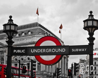 London Underground in Black and White with hand-colored Red accents