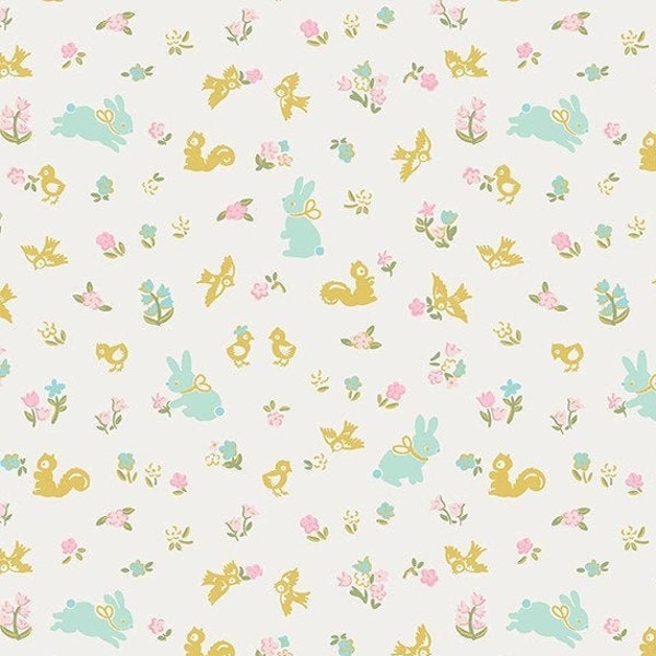 Bunny Friends CREAM Sparkle, Milk & Honey par Elea Lutz pour Riley Blake Designs - Vendu par la demi-verge - BTHY