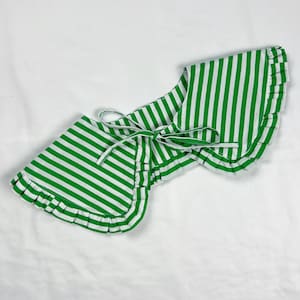 Green Striped Detachable Ruffle Peter Pan Collar, Removeable Bib Collar, Striped Print Cotton Removeable Collar, Ruffle Collar