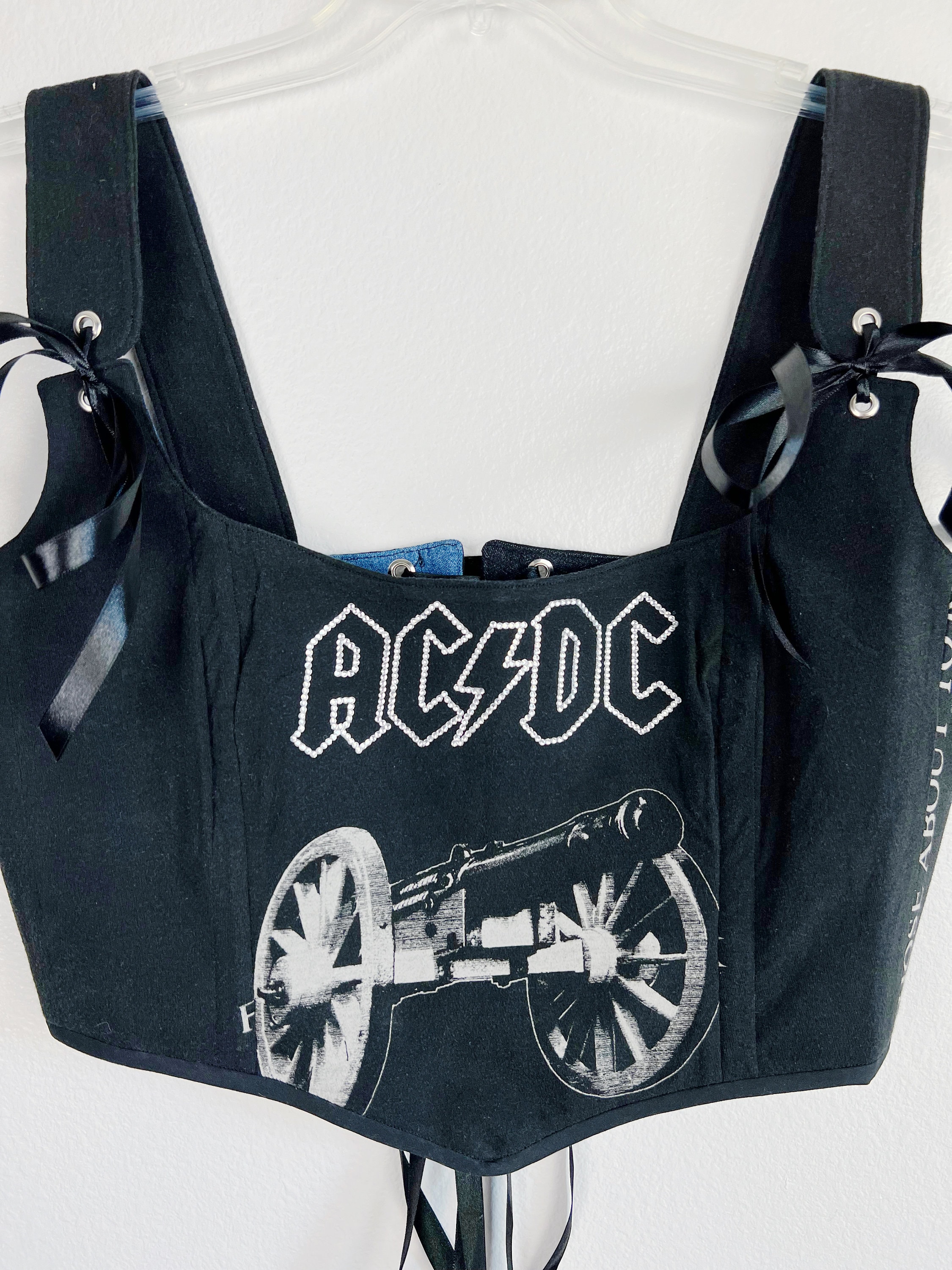 Débardeur Crop Top ACDC Côtelé Rouge Pailleté - T-shirt Bébé Rock - Neuf Avec étiquettes - Taille S