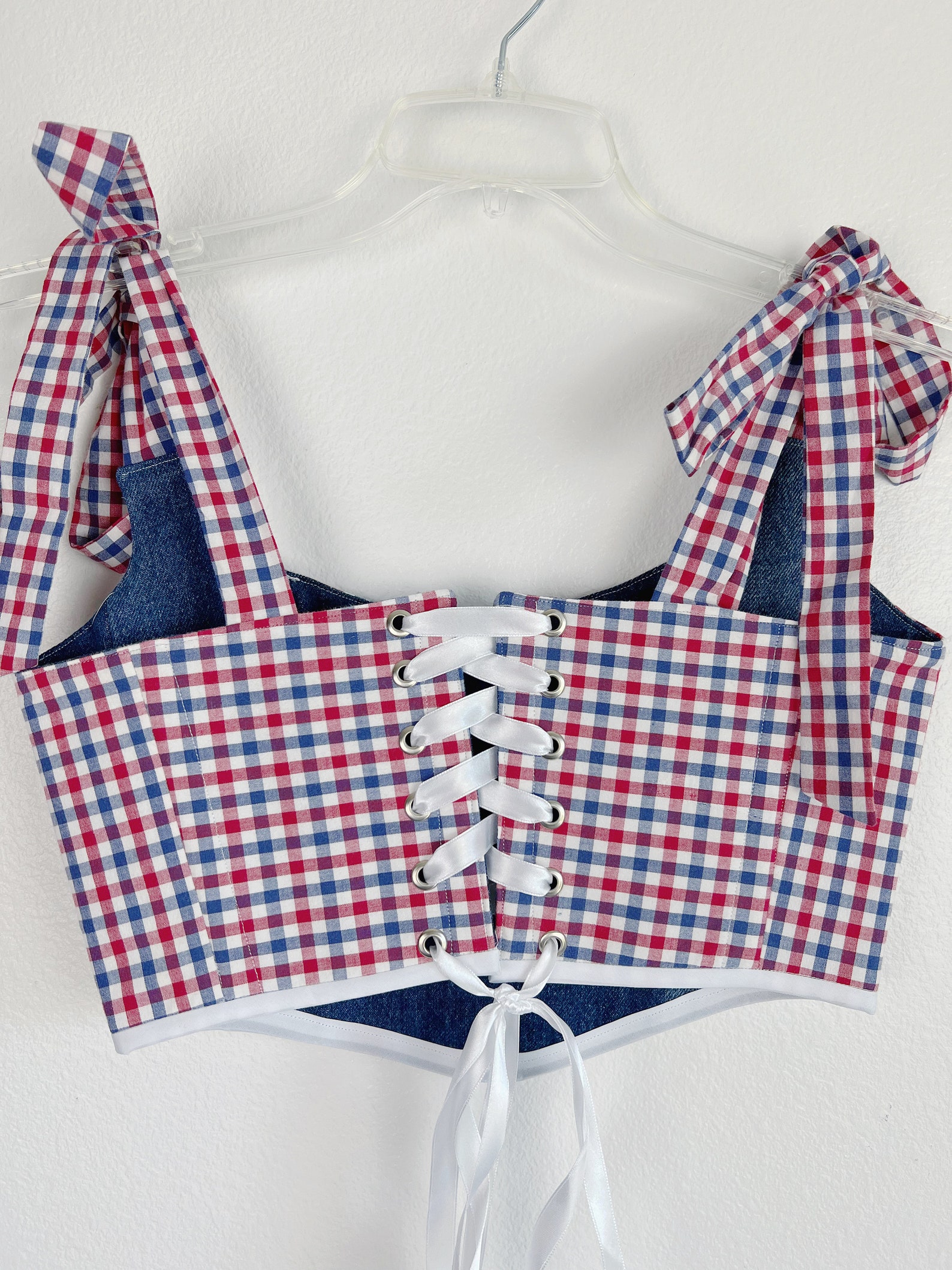 Summer Feeling Blue Striped Linen Corset Crop Top