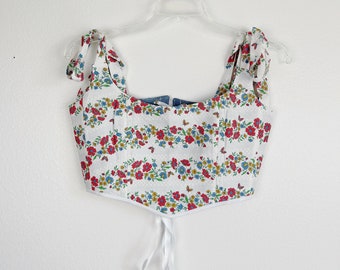 Top de corsé floral hecho a mano: top de verano de algodón a rayas - Talla 8
