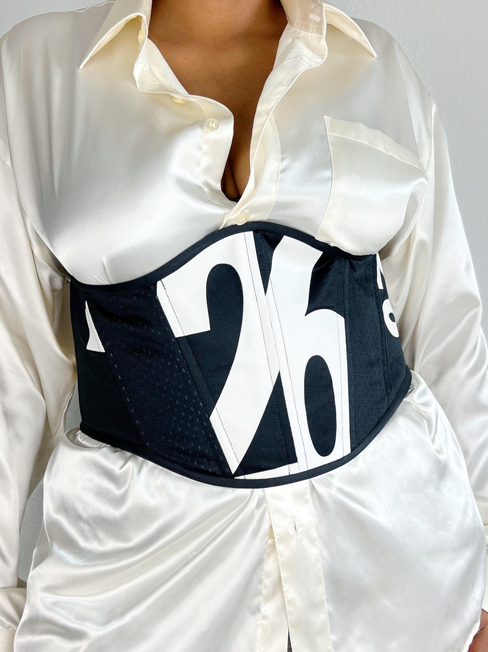 Upcycled Black Corset Belt With Graphic Number Print  display picture 2