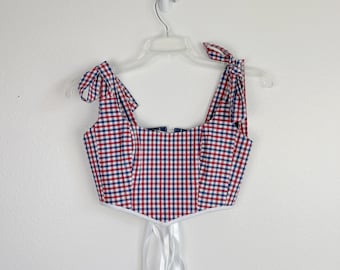 Summer Gingham Checkered Corset Crop Top Summer Plaid Crop Top Womens Corset Top Spring Picnic Plaid Corset Top Womens Summer Top