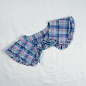 Blue Plaid Detachable Ruffle Peter Pan Collar, Removeable Bib Collar, Plaid Print Cotton Removeable Collar, Ruffle Collar