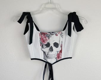 Haut corset tête de mort | Bustier floral gothique | Corset Academia foncé