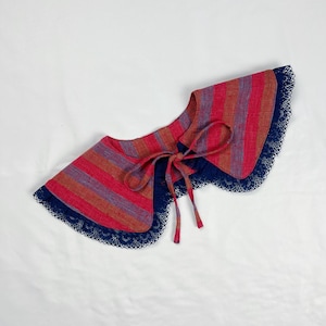 Red Striped Detachable Lace Peter Pan Collar, Removeable Bib Collar, Striped Print Cotton Removeable Collar, Lace Collar