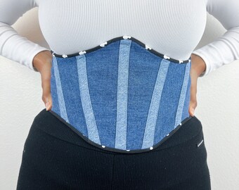 Denim Elastic Waist Statement Belt Denim Belt, Rustic Denim Corset Belt, Denim Elastic Waist  main image 3