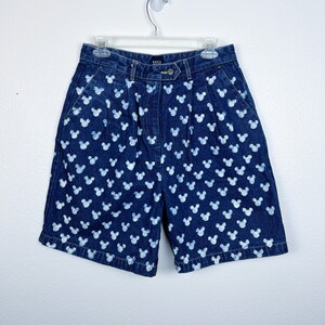 Polka Dot Denim Shorts | Waist: 30 | Disney World | Mickey Minnie | Blue Denim Shorts | High Waisted Denim | Distressed Shorts | Polka Dot