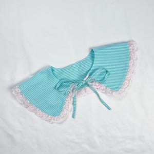 Blue Striped Detachable Ruffle Peter Pan Collar, Removeable Bib Collar, Striped Print Cotton Removeable Collar, Ruffle Collar