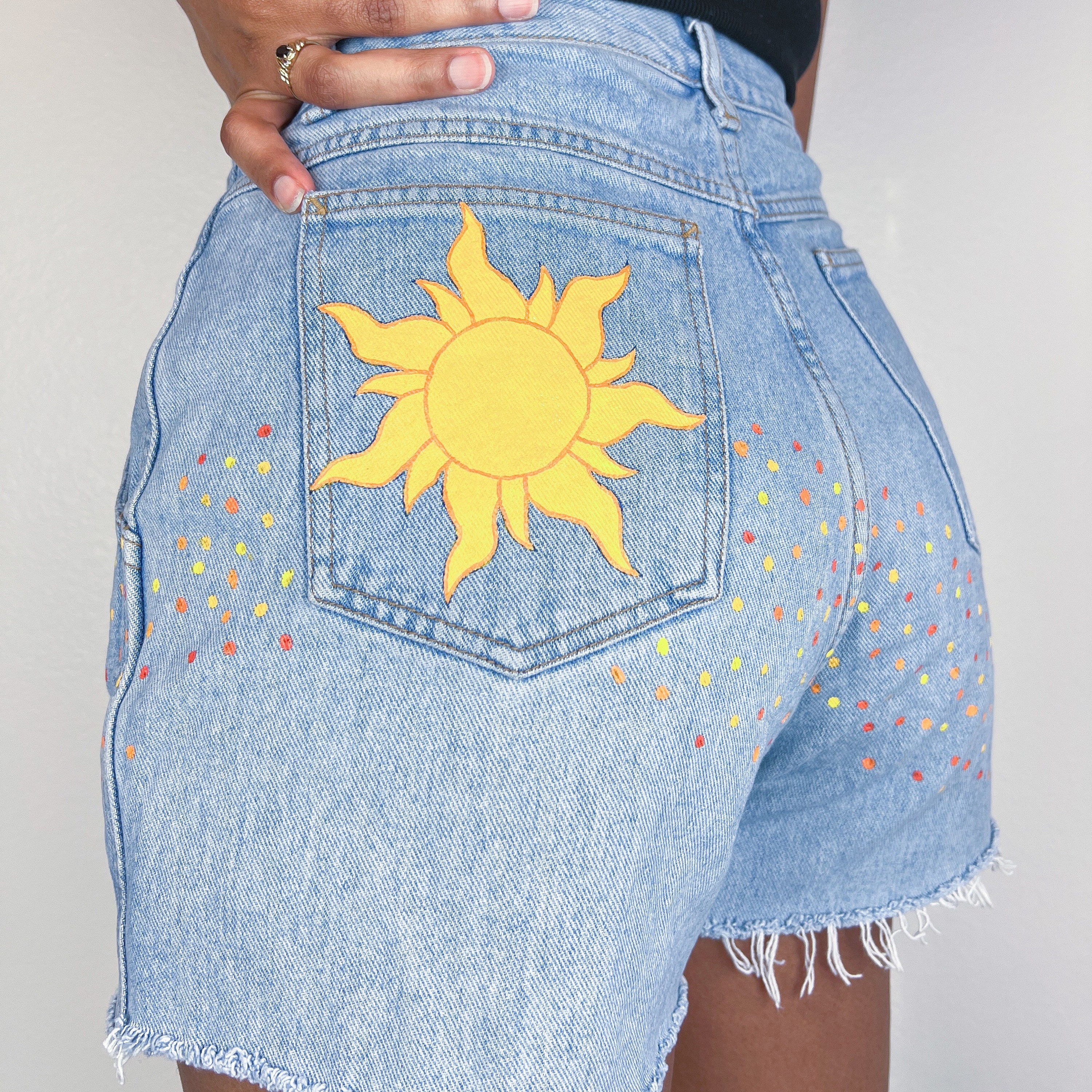 Painted Sun Shorts | Waist: 28 - Etsy