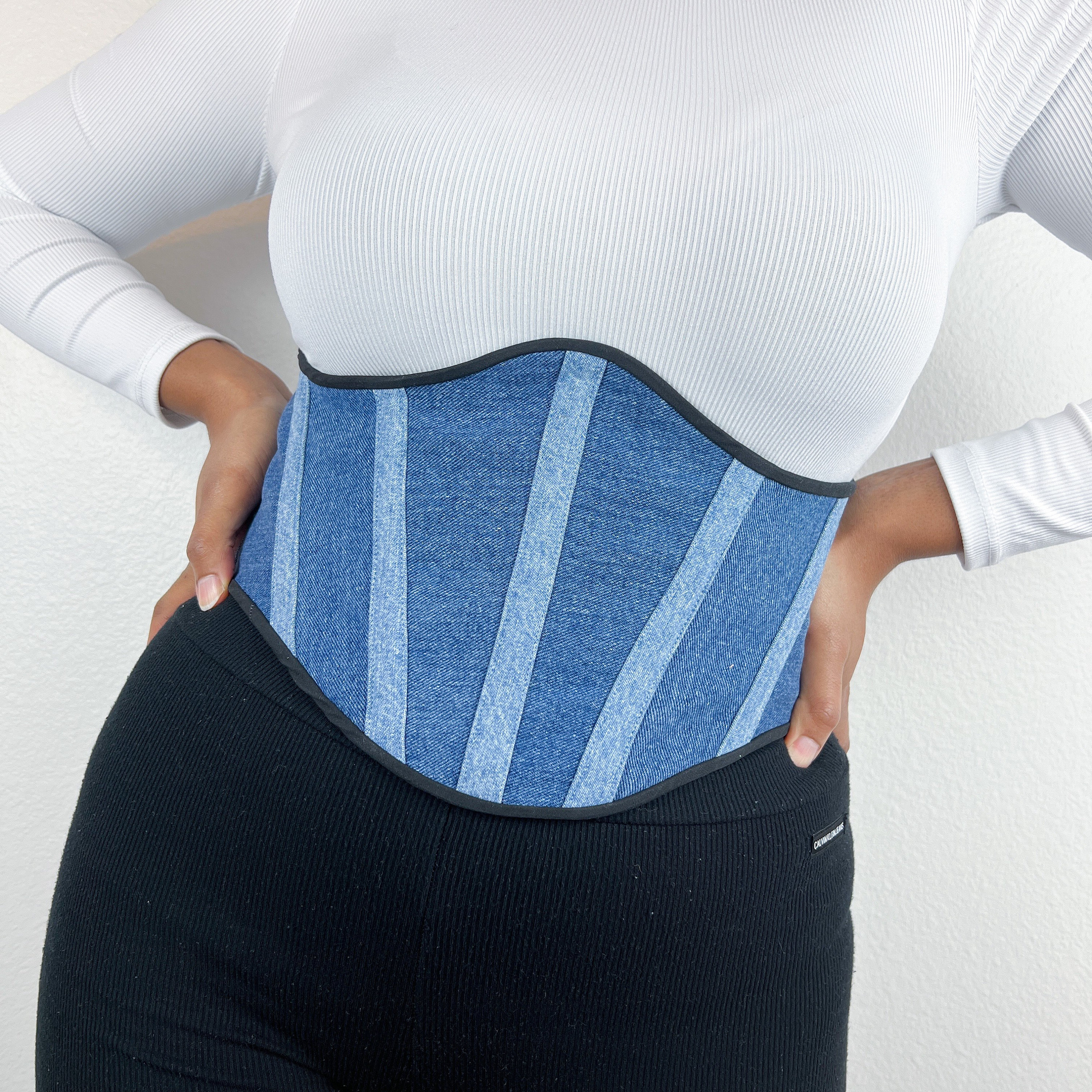 Upcycled Denim Corset Belt – Handmade Patchwork Waist 