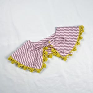 Red Striped Detachable Ruffle Peter Pan Collar, Removeable Bib Collar, Striped Print Cotton Removeable Collar, Ruffle Collar