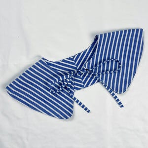 Blue Striped Detachable Ruffle Peter Pan Collar, Removeable Bib Collar, Striped Print Cotton Removeable Collar, Ruffle Collar