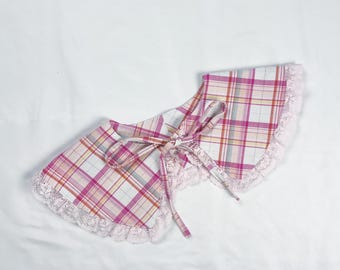 Pink Plaid Ruffle Peter Pan Collar, Handmade Cotton Bib