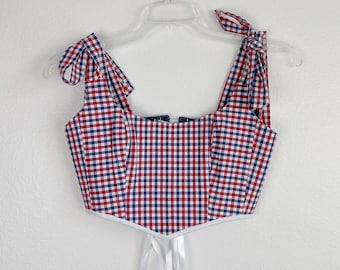 Rotes Gingham Cottagecore Korsett Top