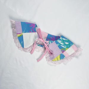 Pastel Patchwork Detachable Ruffle Peter Pan Collar, Removeable Bib Collar, Patchwork Print Cotton Removeable Collar, Ruffle Collar