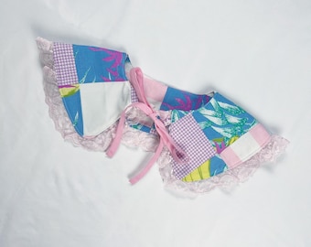 Pastel Patchwork Ruffle Peter Pan Collar, Detachable Bib, Handmade