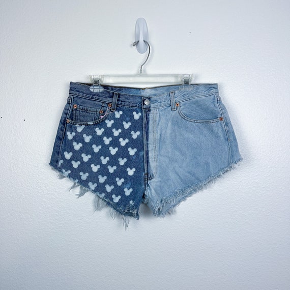 Two Tone Denim Shorts Waist 34 Etsy Canada