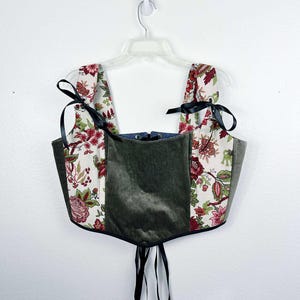 Handmade Army Green Velvet Corset Top: Autumn Floral Cottagecore