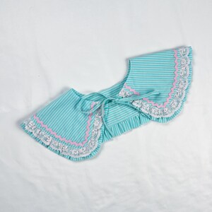 Blue Striped Detachable Ruffle Peter Pan Collar, Removeable Bib Collar, Striped Print Cotton Removeable Collar, Ruffle Collar
