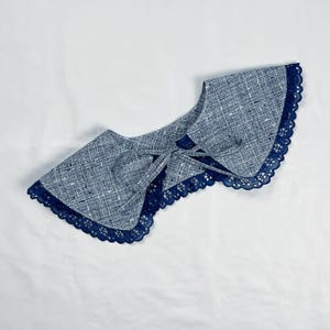 Blue Speckled Detachable Lace Peter Pan Collar, Removeable Bib Collar, Speckled Print Cotton Removeable Collar, Blue Lace Collar