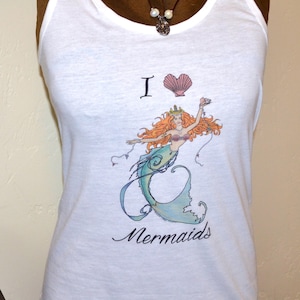 MERMAID TANK TOP &quot;I Love Mermaids&quot; Handmade Original Design Racer Back Women&#39;s Tank Shirt Workout Apparel Exercise Activewear Yoga Tank Top