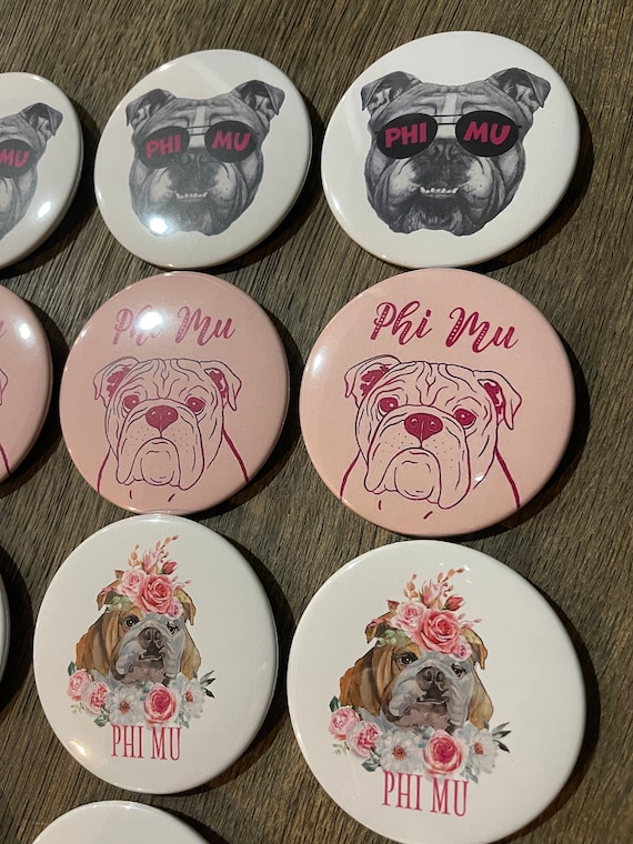 Phi Mu Bulldogs Button Set (4) - 3" Buttons