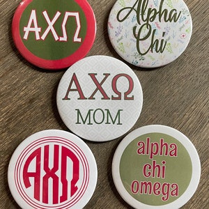 Alpha Chi Omega Button Set (5) - 3&quot; Buttons
