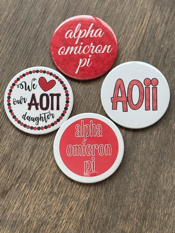 Alpha Omicron Pi Button Set (4) - 3" Pin Back